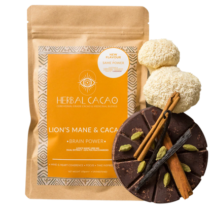 100%Rohkakao, Ritualkakao angereichert mit Vitalpilz Löwenmähne 100Gramm, Herbal Cacao für Kakaozeremonie, zeremonieller Rohkakao, Rohkakao bio