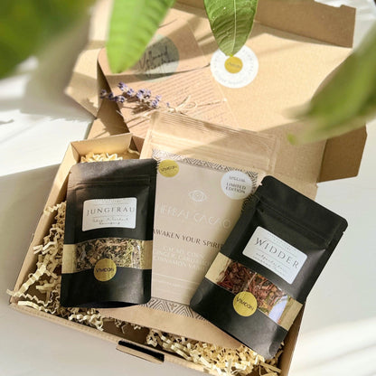 Ritualbox Eclipse Season, Räucherwerk und Rohkakao, Räuchermischung Jungfrau & Räuchermischung Widder - Kakaoritual